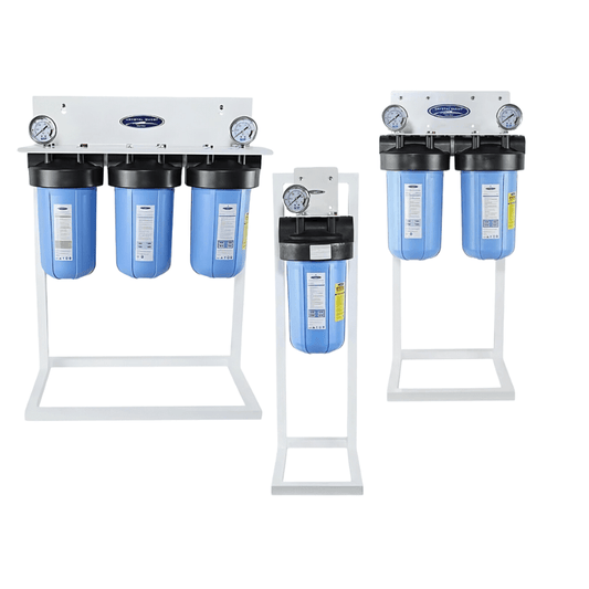 Crystal Quest SMART Compact Whole House Water Filter with SMART Cartridge Technology for chlorine, VOC, and contaminant removal.