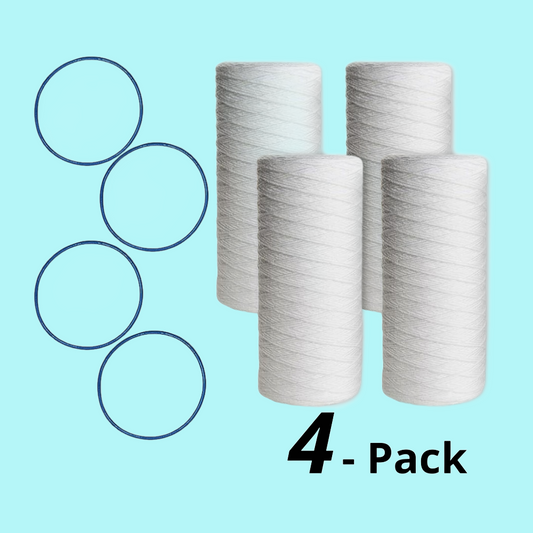 PC40-P Pelican Water 10" Heavy Duty Replacement Sediment Filters + O-Rings (4-Pack) | 5 Micron 10,000Gals Capacity 6 Months Filter Life