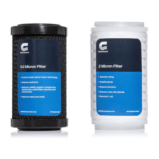 Clearsource PREMIER MINI™ Replacement Water Filters – Twin-pack, high-performance 0.2-micron and carbon block filters for RV water filtration.