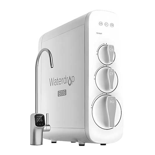 Waterdrop G3P600 Tankless RO Water Filter with smart LED faucet and 8-stage filtration for clean, purified drinking water.