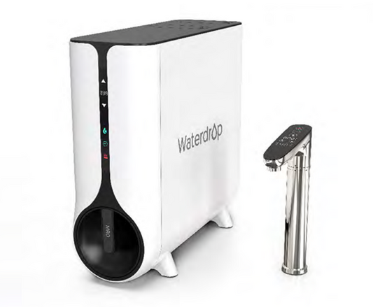 Waterdrop K6 Remineralization RO Water Filter with smart display and instant hot water functionality for purified drinking water.