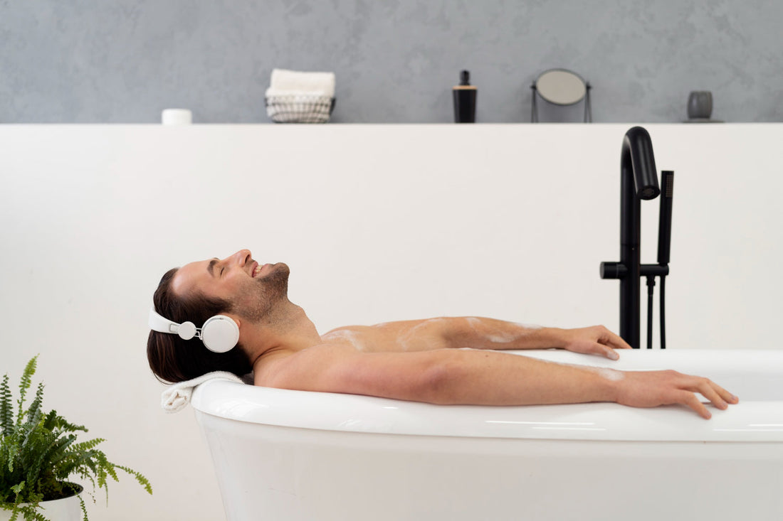 Modern bathroom bathub with filtered water creating spa-like experience for daily wellness routine