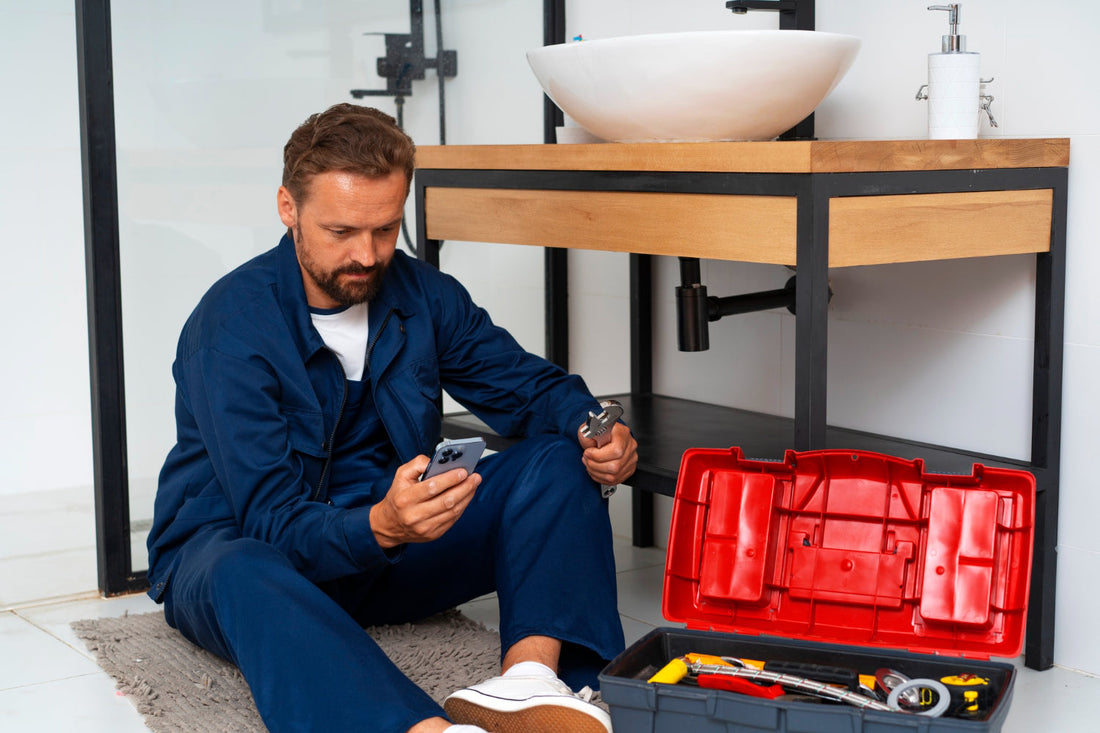 Homeowner comparing DIY water softener installation tools versus professional plumber service call