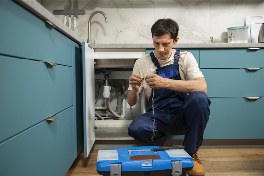 Man preparing to install eco-friendly under sink water filter system