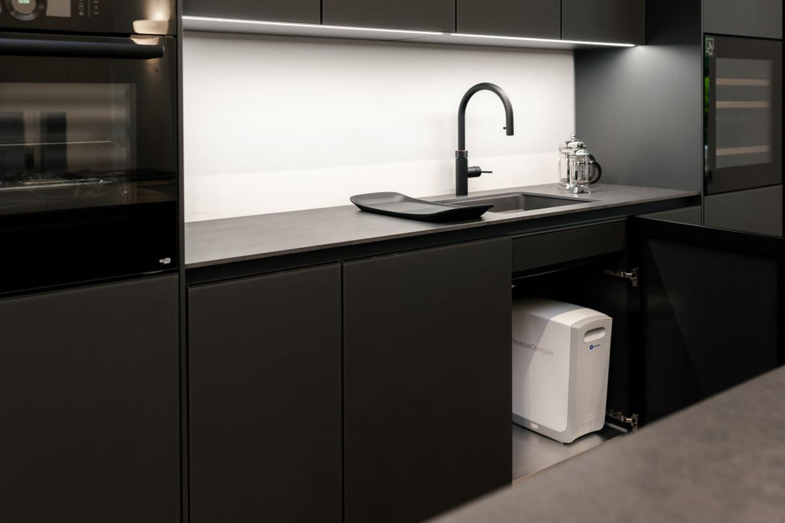 A modern kitchen setup with the Twin Undersink System installed.