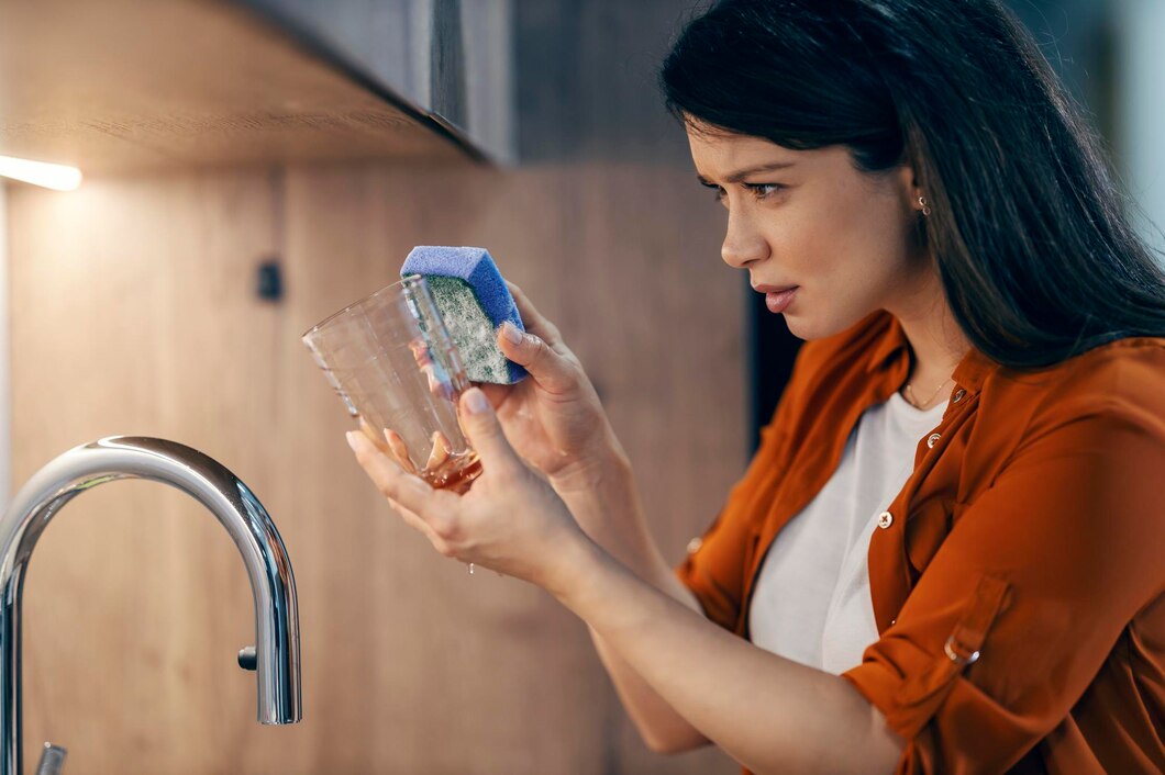 Woman examining glass of clear tap water questioning if unfiltered water is causing health problems