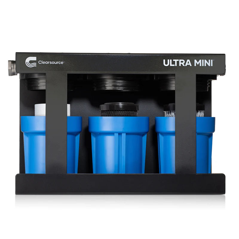 Ultra Mini 3-Stage RV Water Filter, Compact Design, High Flow Rate, Effective Contaminant Removal, and Portable.