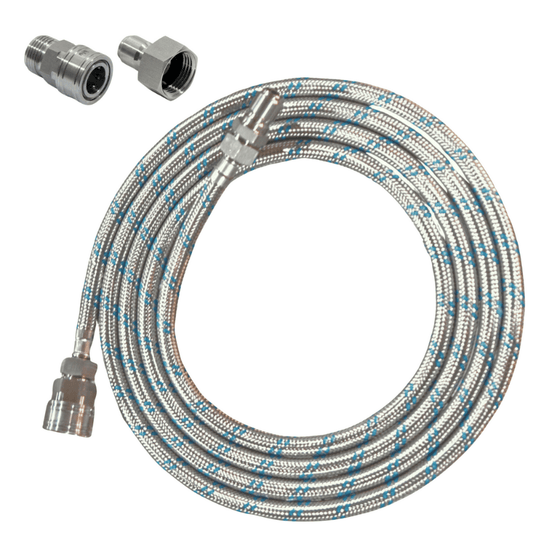 Universal 10ft stainless steel braided hose, connects to standard garden spigots for RV filtration systems and water softeners.