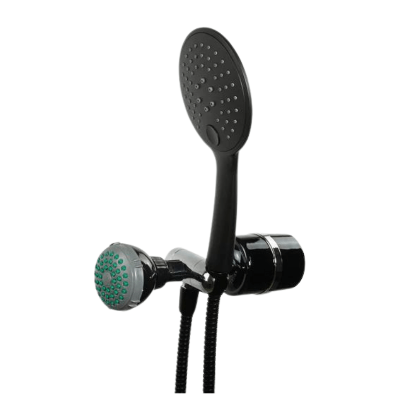 2-IN1 Black Handheld Shower Head Filter with Multi-Stage Filtration, Chlorine Removal, Adjustable Spray, and Easy Installation.