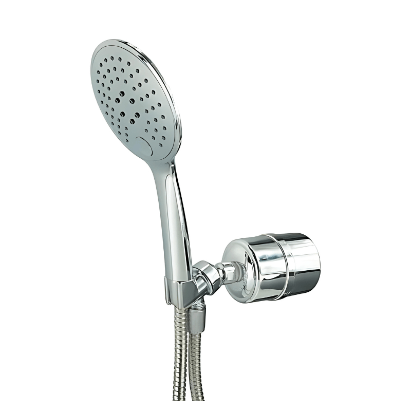 Chrome handheld shower filter removing chlorine and impurities