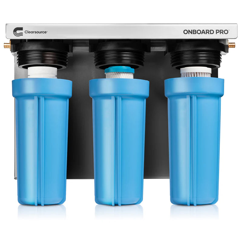 Clearsource 3-Canister RV Water Filter, Onboard Installation, 0.5 Micron Filtration, Multi-Stage System for Pure, Clean Water.