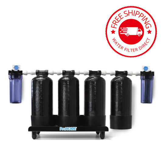 PH-1000-3/4:HOME COMPLETE Pro One USA ProHome™ Complete 4 Stage Whole House Water Filter No Electricity Required, Easy to Install, with Scale Inhibitor 3/4" Port Size