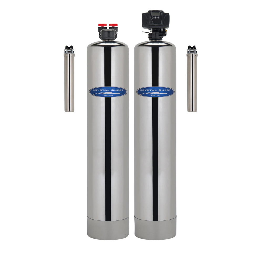Stainless steel whole house water filter system with salt-free conditioner for home water treatment