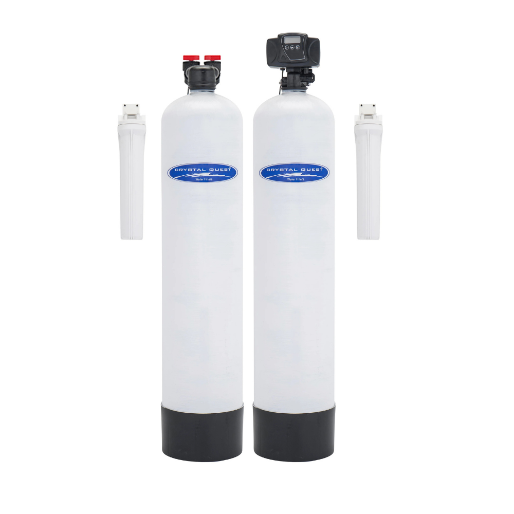 Crystal Quest fiberglass whole house water filter with salt-free conditioner for clean, scale-free water