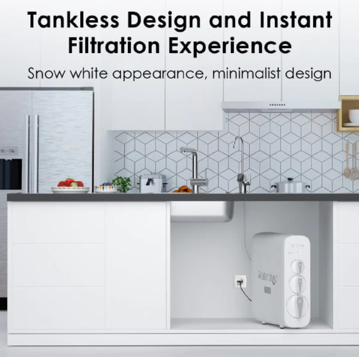 Under sink water filter system installed in a modern kitchen