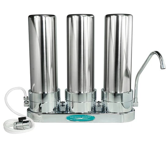 Stainless Steel Compact Smart Countertop Water Filter System providing easy installation and advanced 8-stage filtration for cleaner tap water.